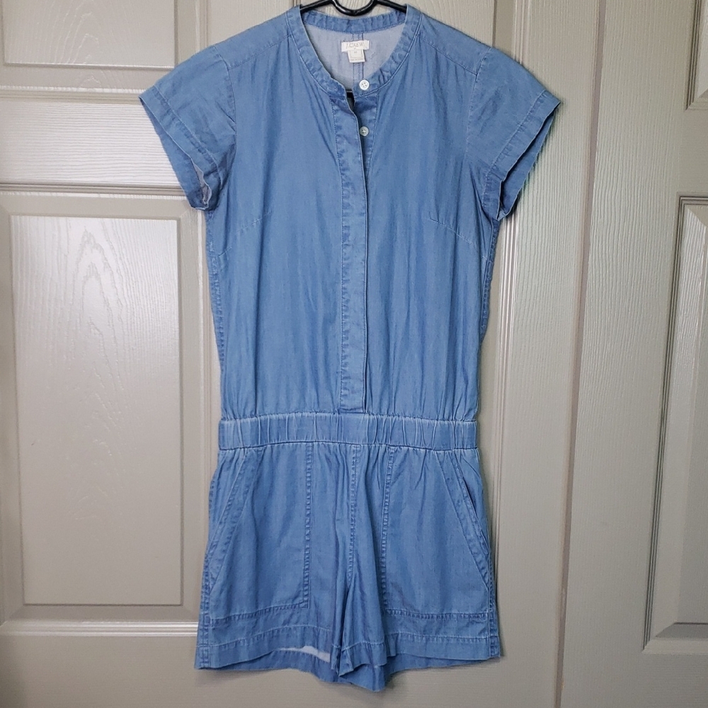 J. Crew Blue Short Sleeve 100% Cotton Denim Romper Size 00